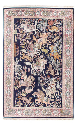 Jedwabny dywan - Kashmir Silk - 215 x 133 cm - ciemnoniebieski