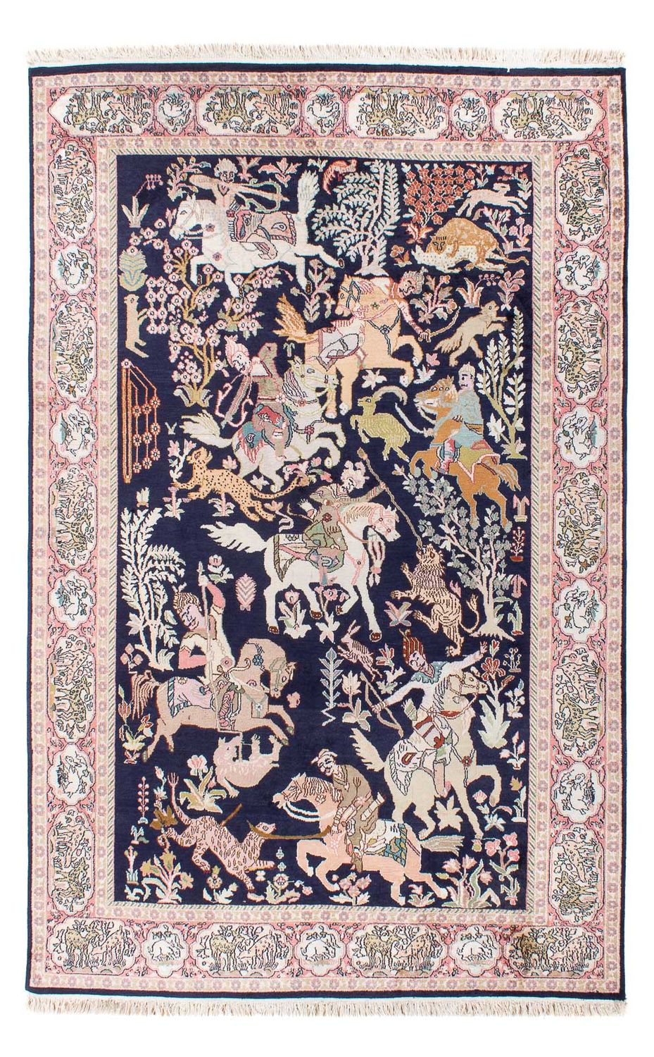 Jedwabny dywan - Kashmir Silk - 215 x 133 cm - ciemnoniebieski