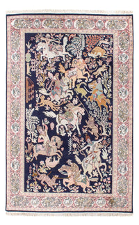 Jedwabny dywan - Kashmir Silk - 215 x 133 cm - ciemnoniebieski