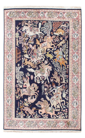 Jedwabny dywan - Kashmir Silk - 215 x 133 cm - ciemnoniebieski