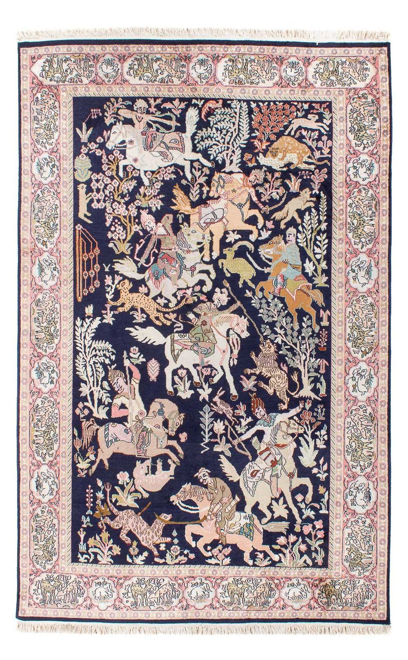 Jedwabny dywan - Kashmir Silk - 215 x 133 cm - ciemnoniebieski