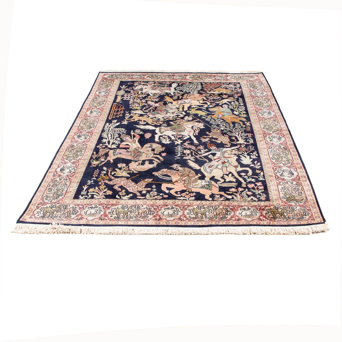 Jedwabny dywan - Kashmir Silk - 215 x 133 cm - ciemnoniebieski