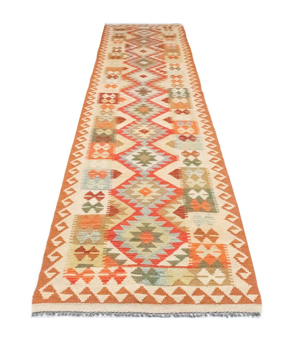 Biegacz Dywan Kelim - Orientalny - 396 x 81 cm - czerwony