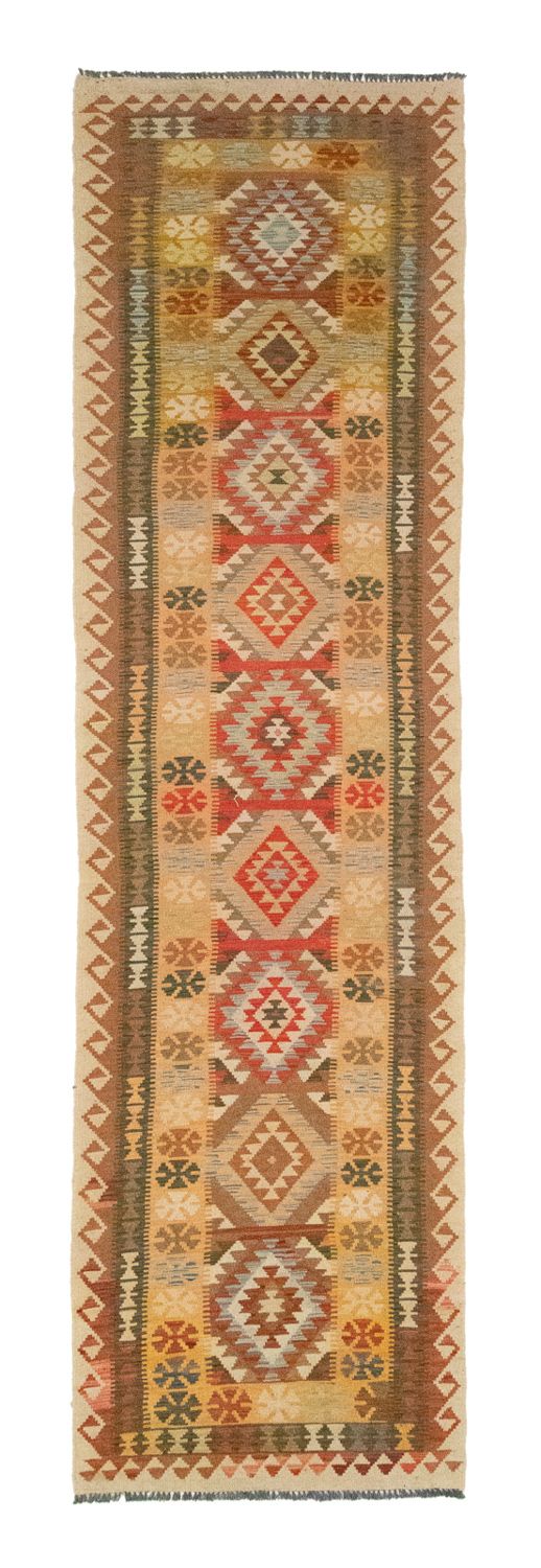 Biegacz Dywan Kelim - Orientalny - 390 x 85 cm - brązowy