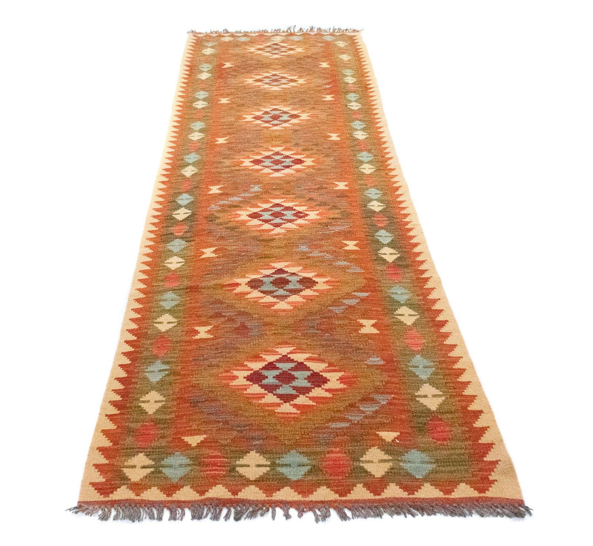 Biegacz Dywan Kelim - Orientalny - 300 x 80 cm - brązowy