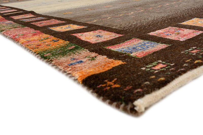 Biegacz Dywan Gabbeh - Loribaft Indus - 306 x 80 cm - ciemny beż