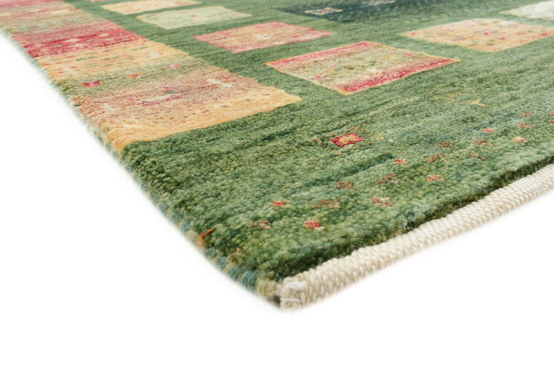 Biegacz Dywan Gabbeh - Loribaft Indus - 296 x 82 cm - zielona