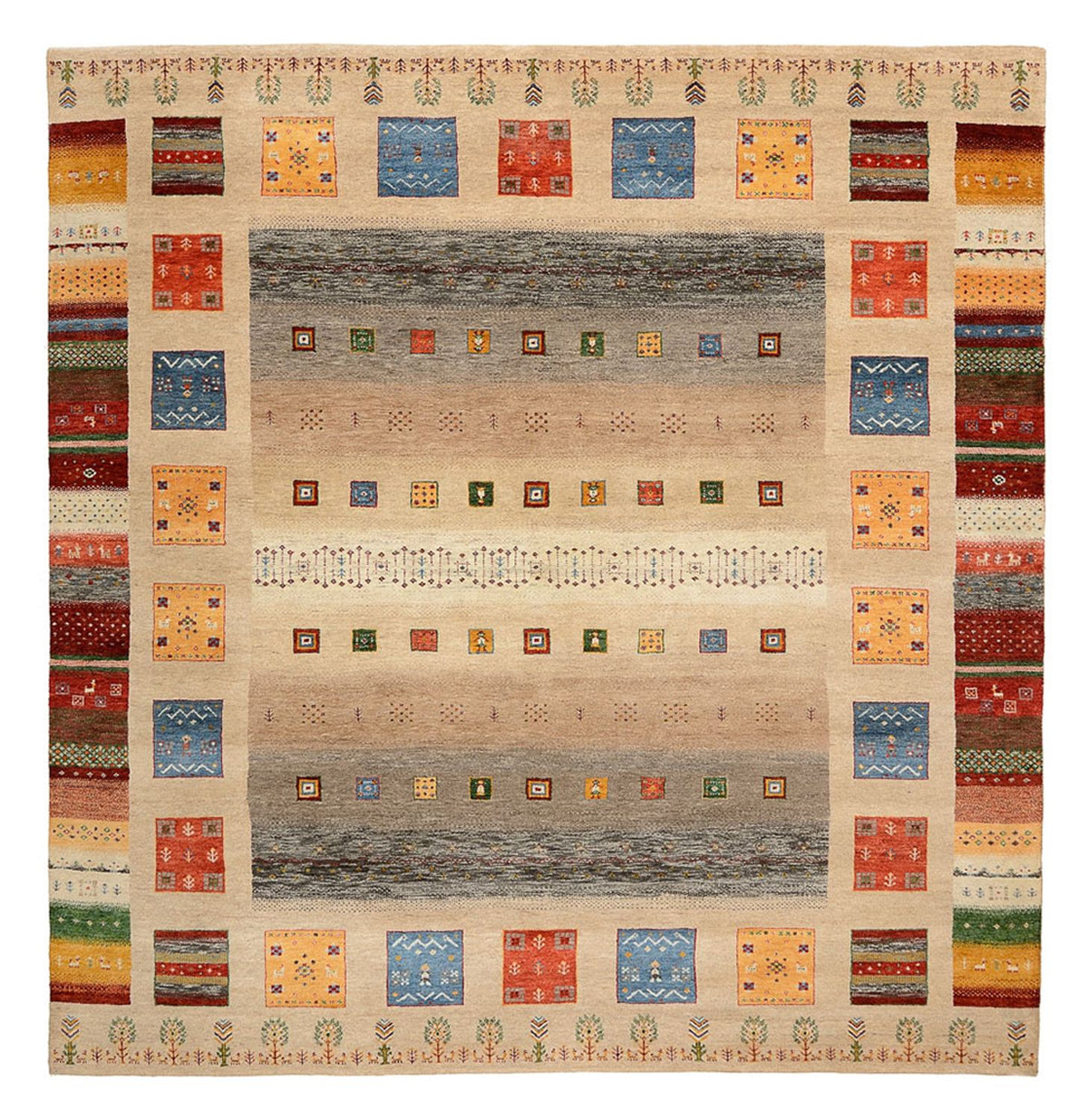 Dywan Gabbeh - Loribaft Indus kwadratowy  - 256 x 250 cm - jasny beż