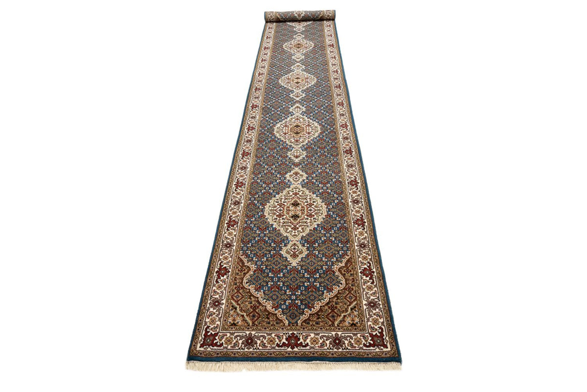 Biegacz Dywan orientalny - Tabriz - 454 x 79 cm - ciemnoniebieski