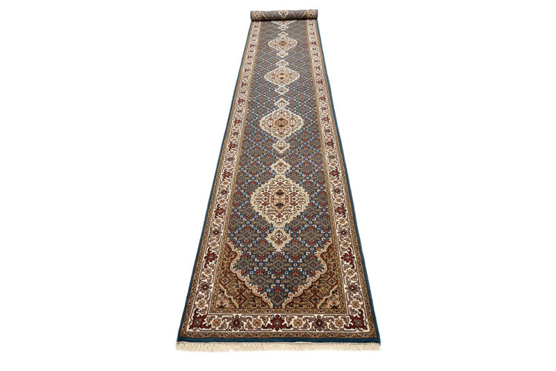 Biegacz Dywan orientalny - Tabriz - 454 x 79 cm - ciemnoniebieski