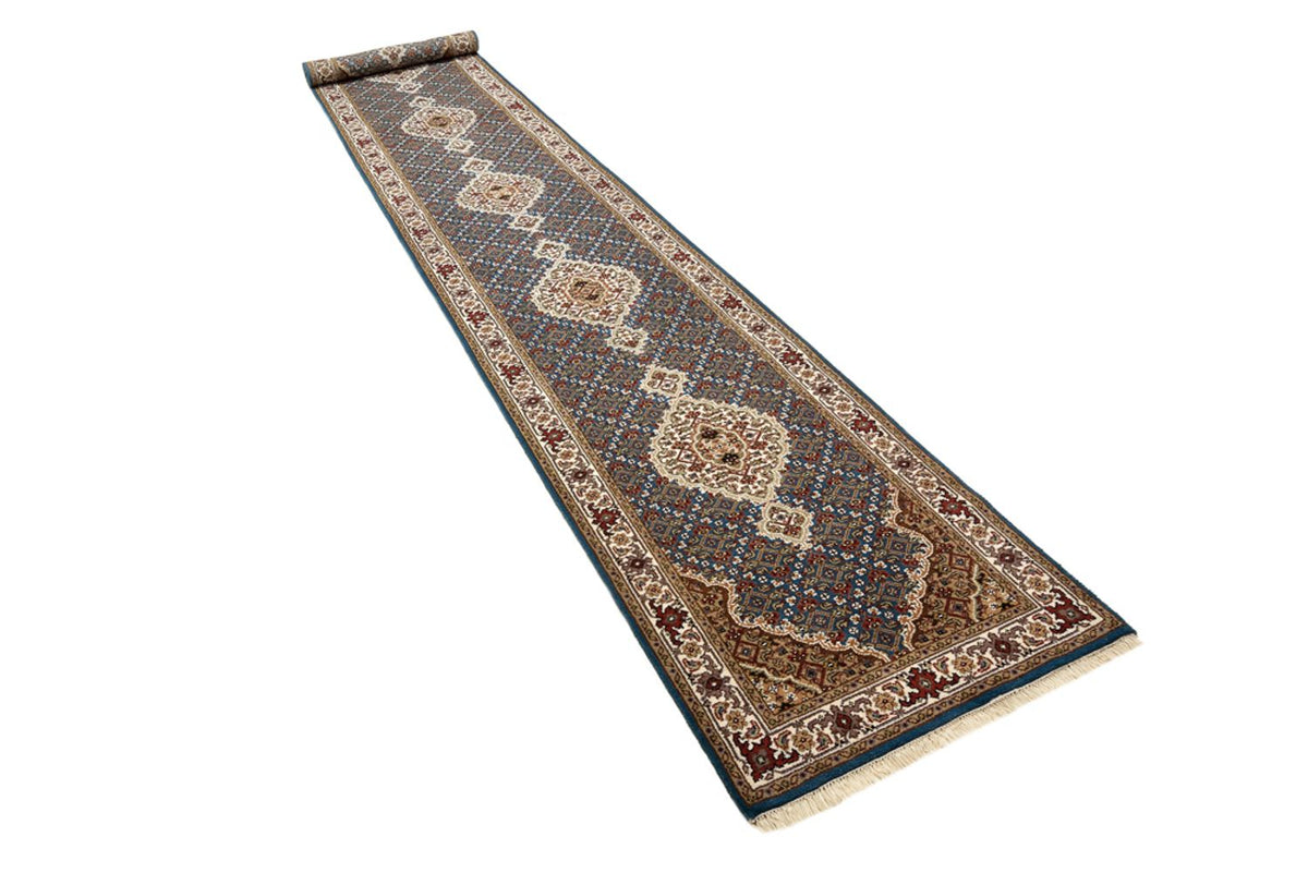 Biegacz Dywan orientalny - Tabriz - 454 x 79 cm - ciemnoniebieski