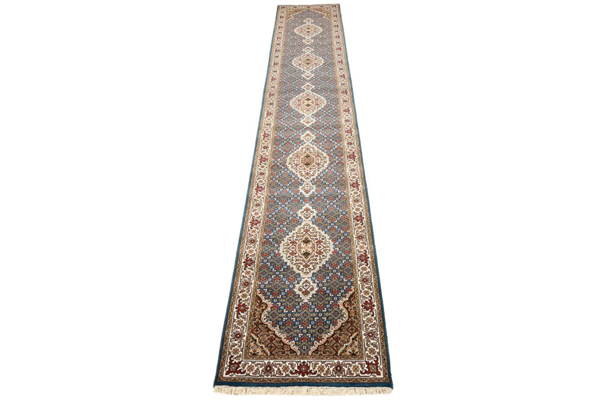 Biegacz Dywan orientalny - Tabriz - 454 x 79 cm - ciemnoniebieski