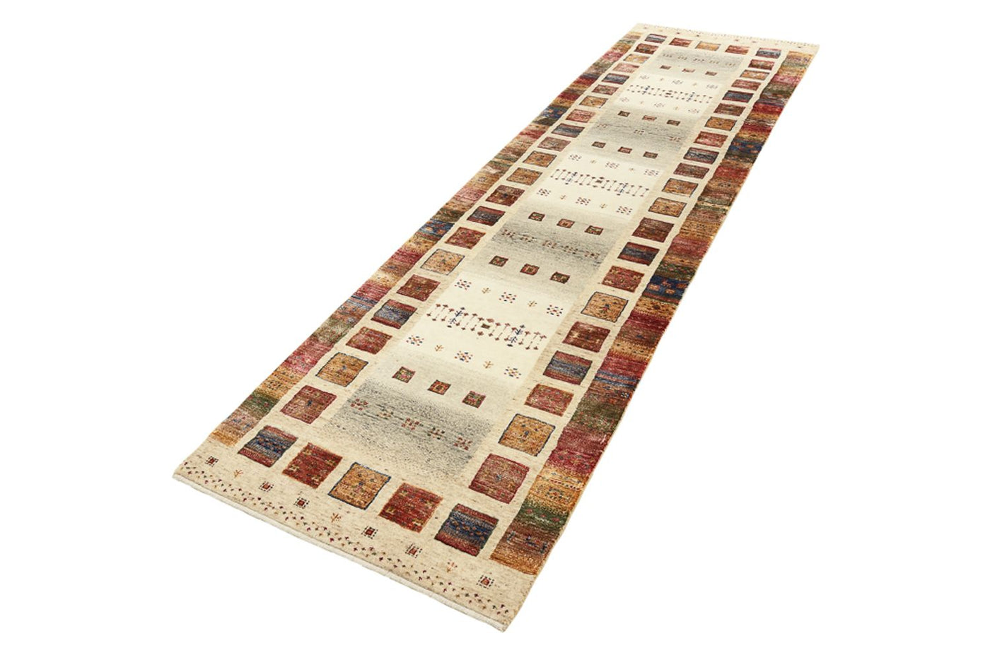 Biegacz Dywan Gabbeh - Loribaft Indus - 298 x 84 cm - wielokolorowy