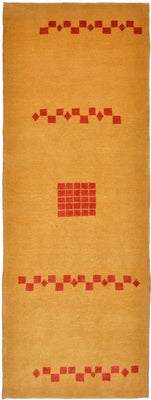 Biegacz Dywan Gabbeh - Loribaft Perski - 241 x 87 cm - żółty musztardowy