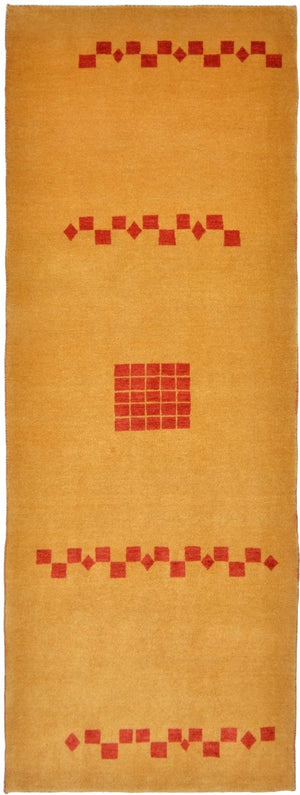 Biegacz Dywan Gabbeh - Loribaft Perski - 241 x 87 cm - żółty musztardowy