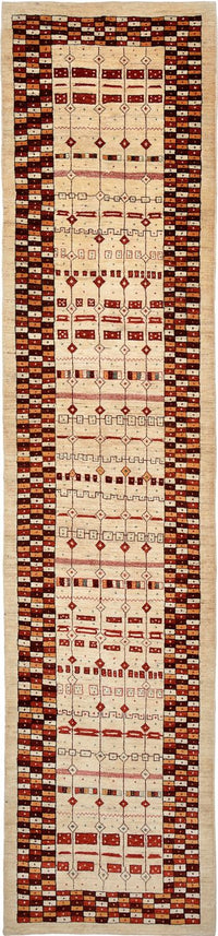 Biegacz Dywan Gabbeh - Loribaft Perski - 391 x 88 cm - wielokolorowy