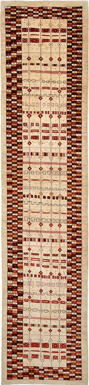Biegacz Dywan Gabbeh - Loribaft Perski - 391 x 88 cm - wielokolorowy