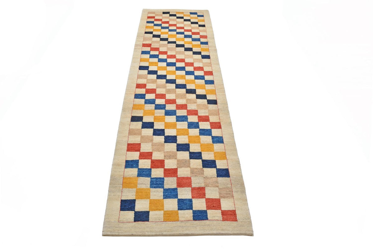 Biegacz Dywan Gabbeh - Loribaft Perski - 381 x 93 cm - wielokolorowy