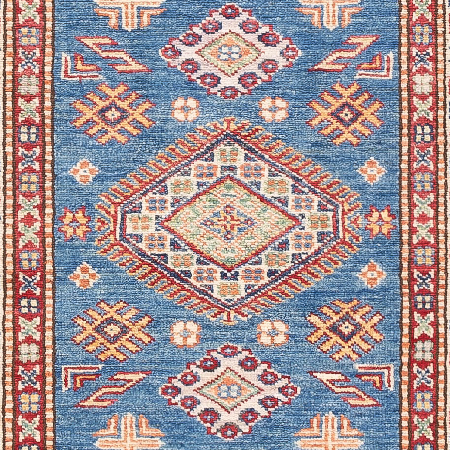 Biegacz Dywan Ziegler - Kazak - 252 x 75 cm - niebieski