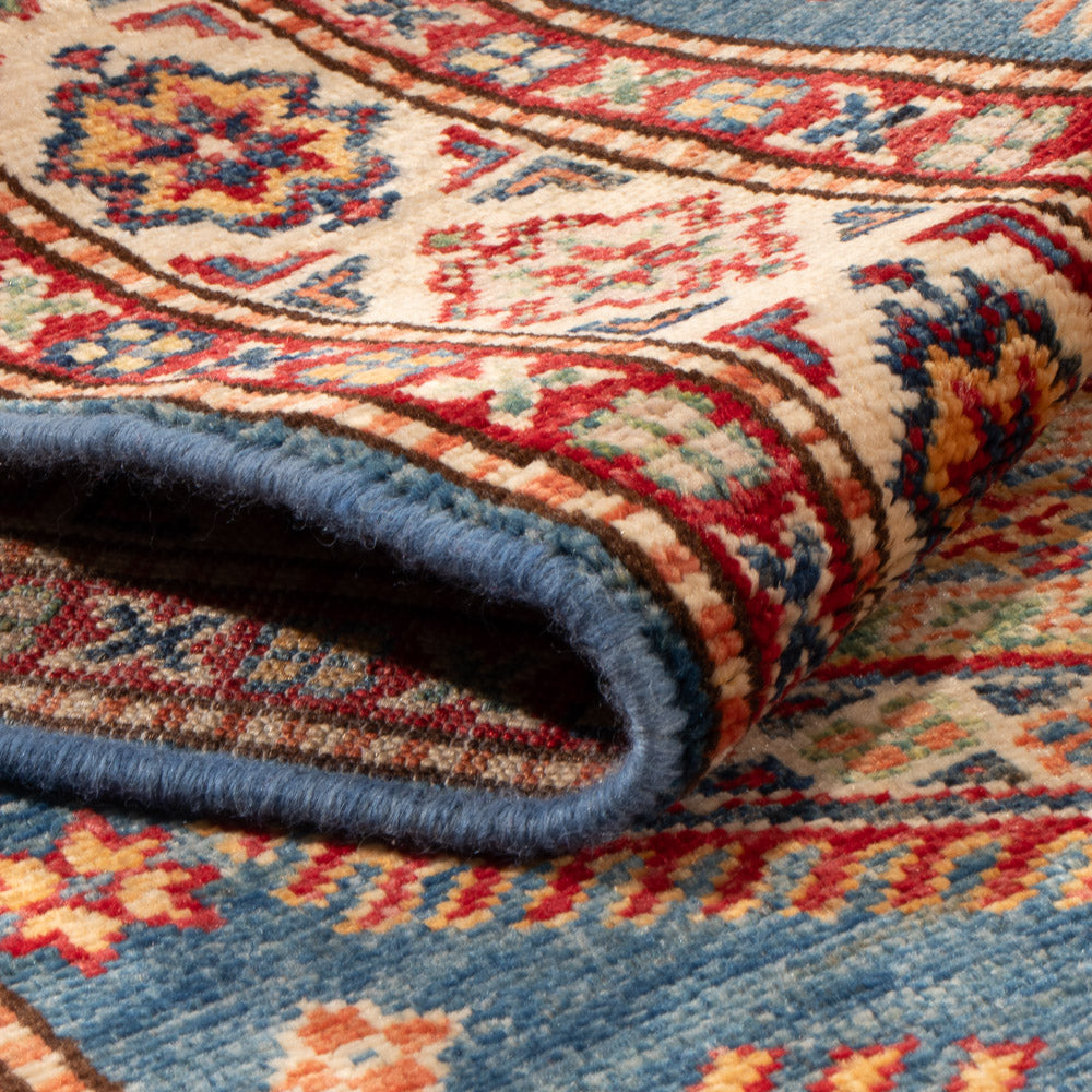 Biegacz Dywan Ziegler - Kazak - 252 x 75 cm - niebieski