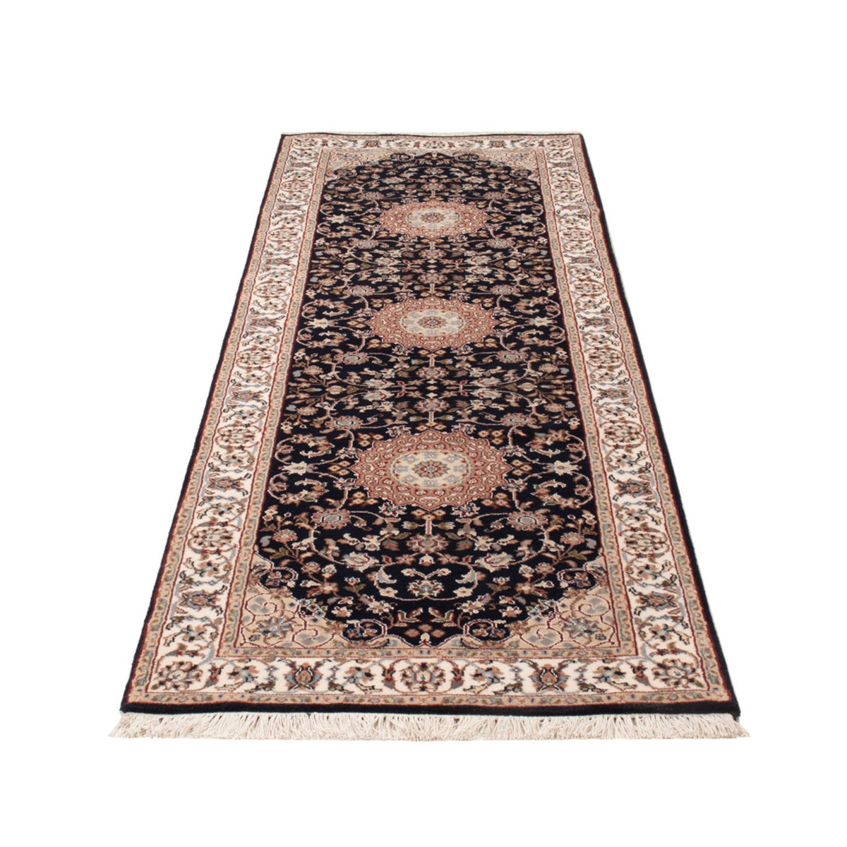 Biegacz Orientalny dywan - Nain - Indus - 253 x 81 cm - ciemnoniebieski