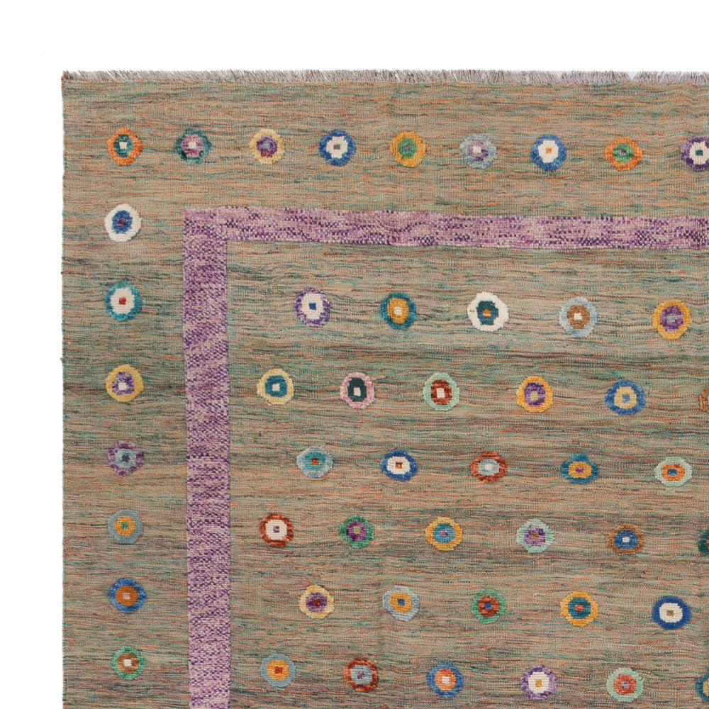 Kelim Teppich - Splash - 394 x 313 cm - grün