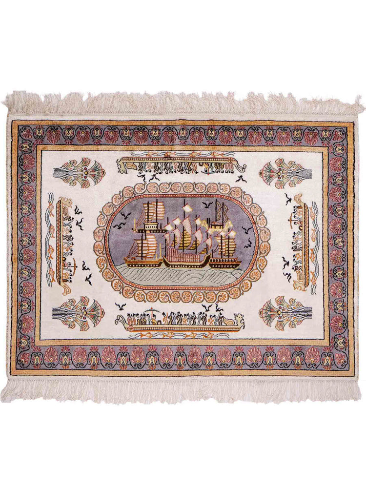 Dywan z jedwabiu - jedwab chiński - 121 x 95 cm - beżowy