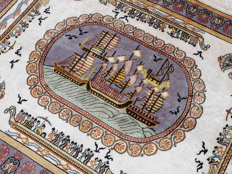 Dywan z jedwabiu - jedwab chiński - 121 x 95 cm - beżowy