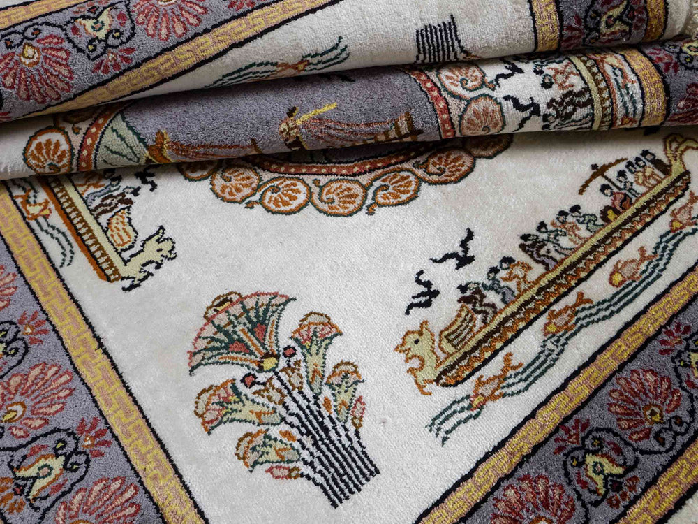 Dywan z jedwabiu - jedwab chiński - 121 x 95 cm - beżowy