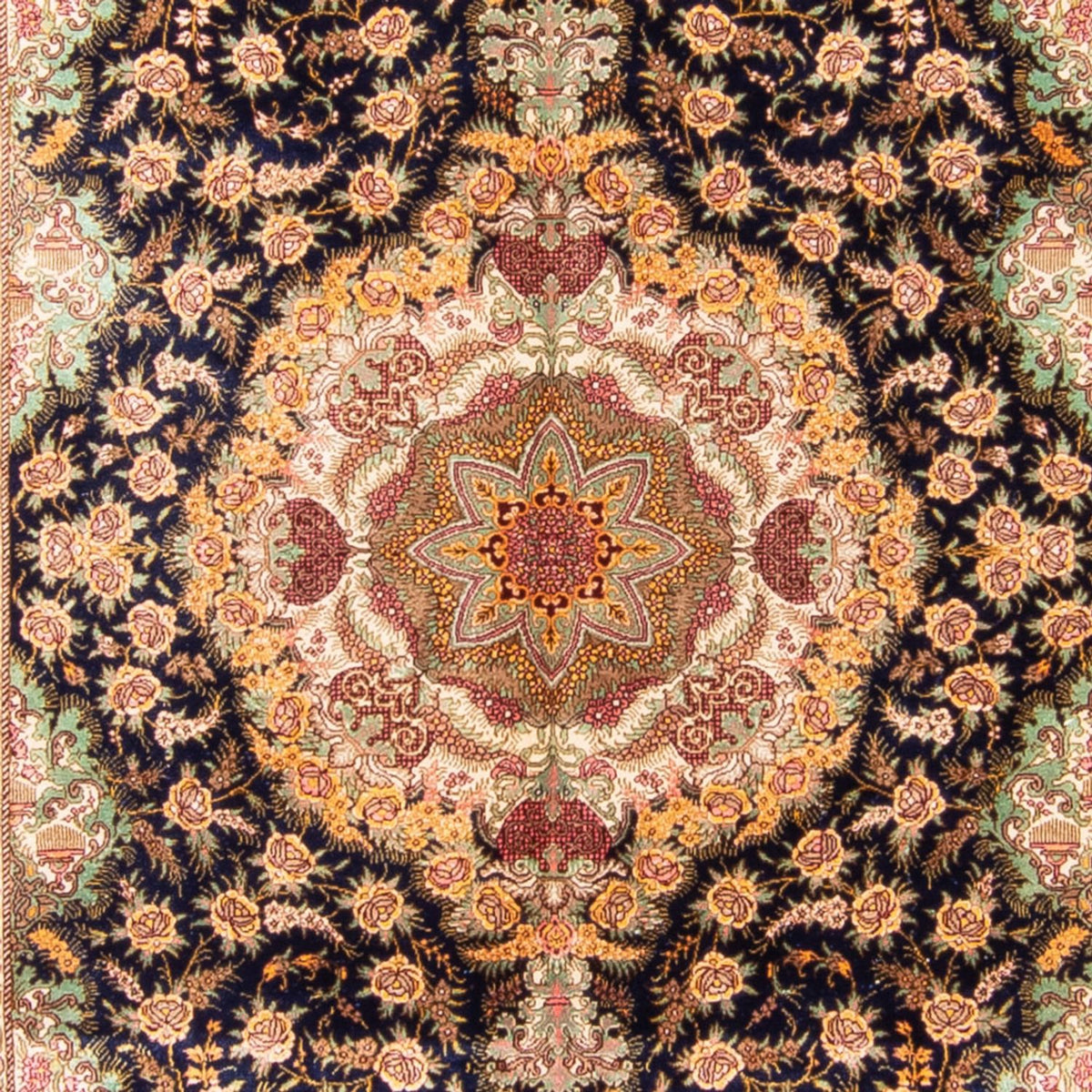 Jedwabny dywan - Ghom Silk - Premium - 152 x 102 cm - ciemnoniebieski