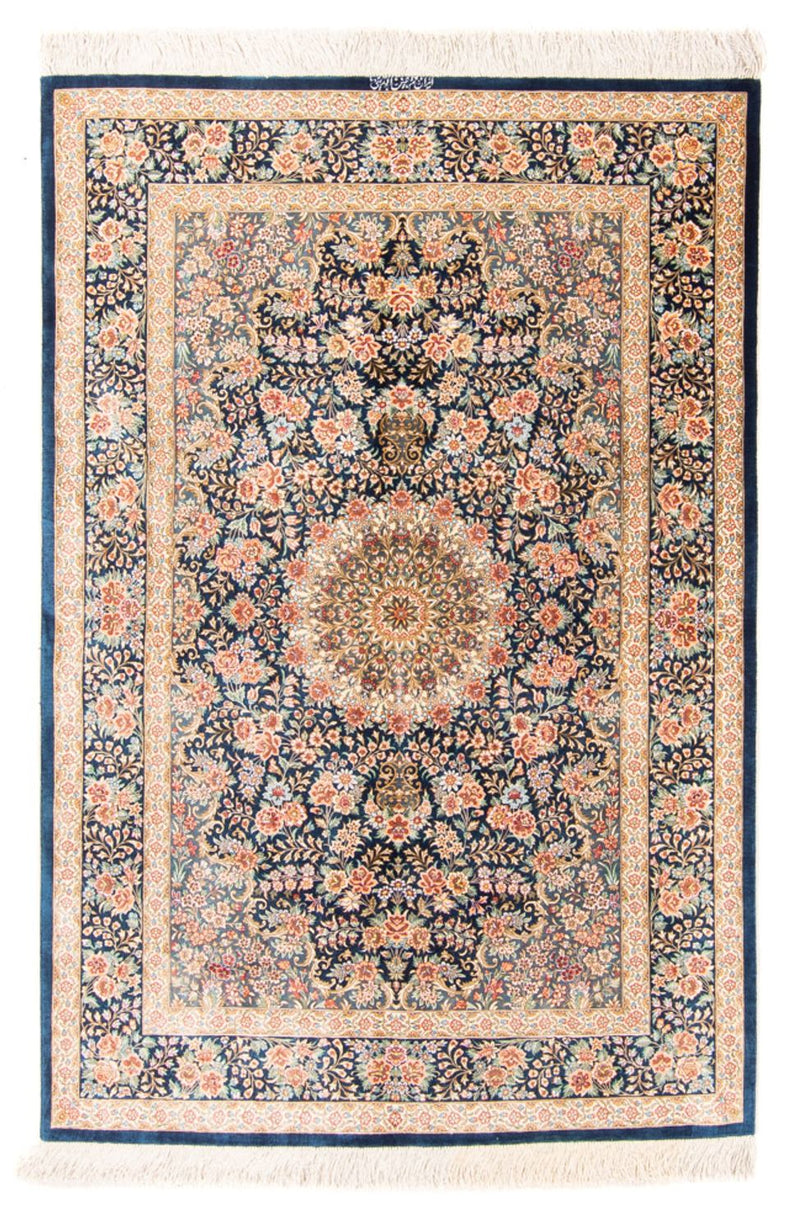 Jedwabny dywan - Ghom Silk - Premium - 152 x 100 cm - ciemnoniebieski
