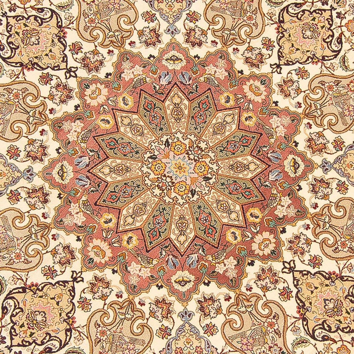 Dywan perski - Tabriz - Królewski okrągły  - 200 x 200 cm - kremowy