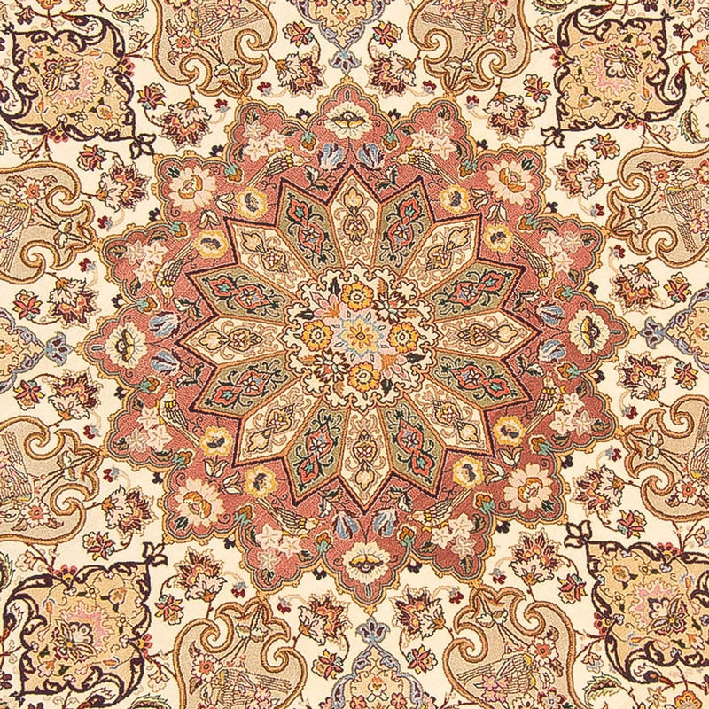 Dywan perski - Tabriz - Królewski okrągły  - 200 x 200 cm - kremowy