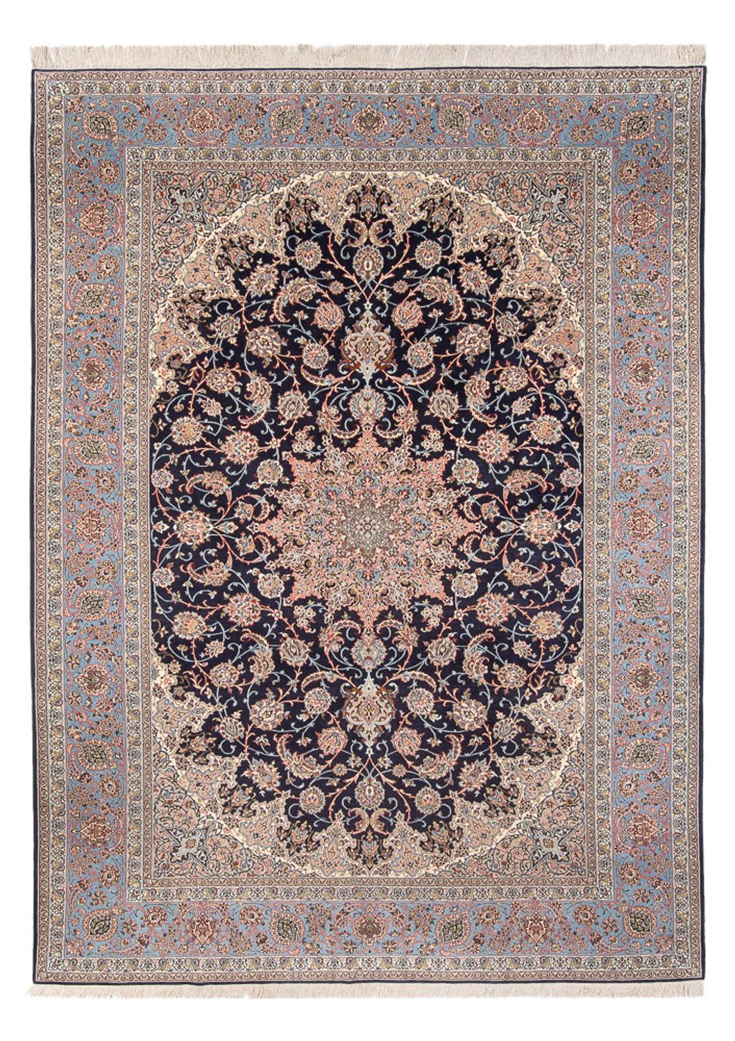 Dywan perski - Isfahan - Premium - 355 x 248 cm - ciemnoniebieski