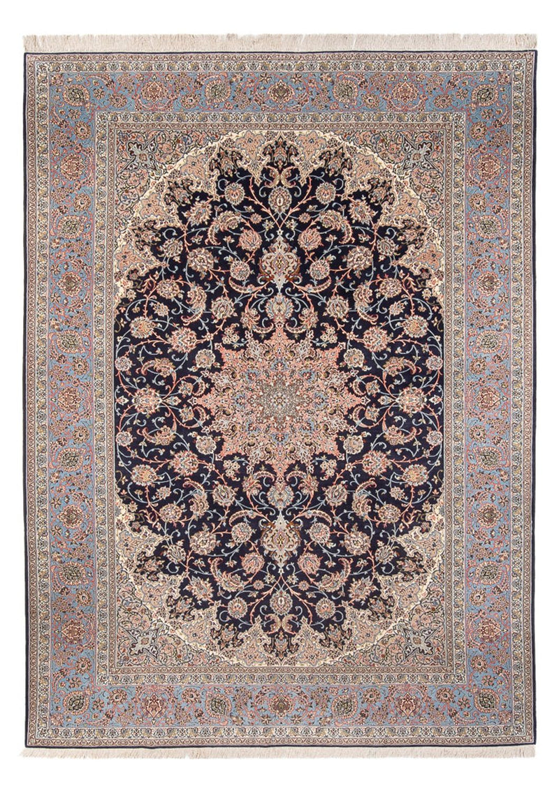 Dywan perski - Isfahan - Premium - 355 x 248 cm - ciemnoniebieski