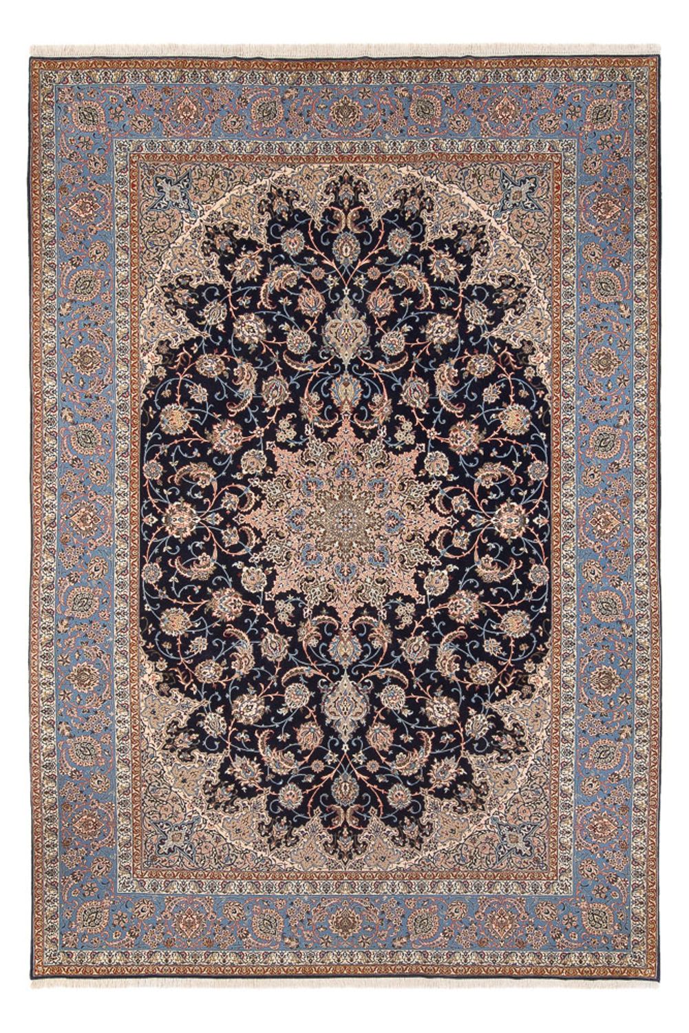 Dywan perski - Isfahan - Premium - 355 x 255 cm - ciemnoniebieski