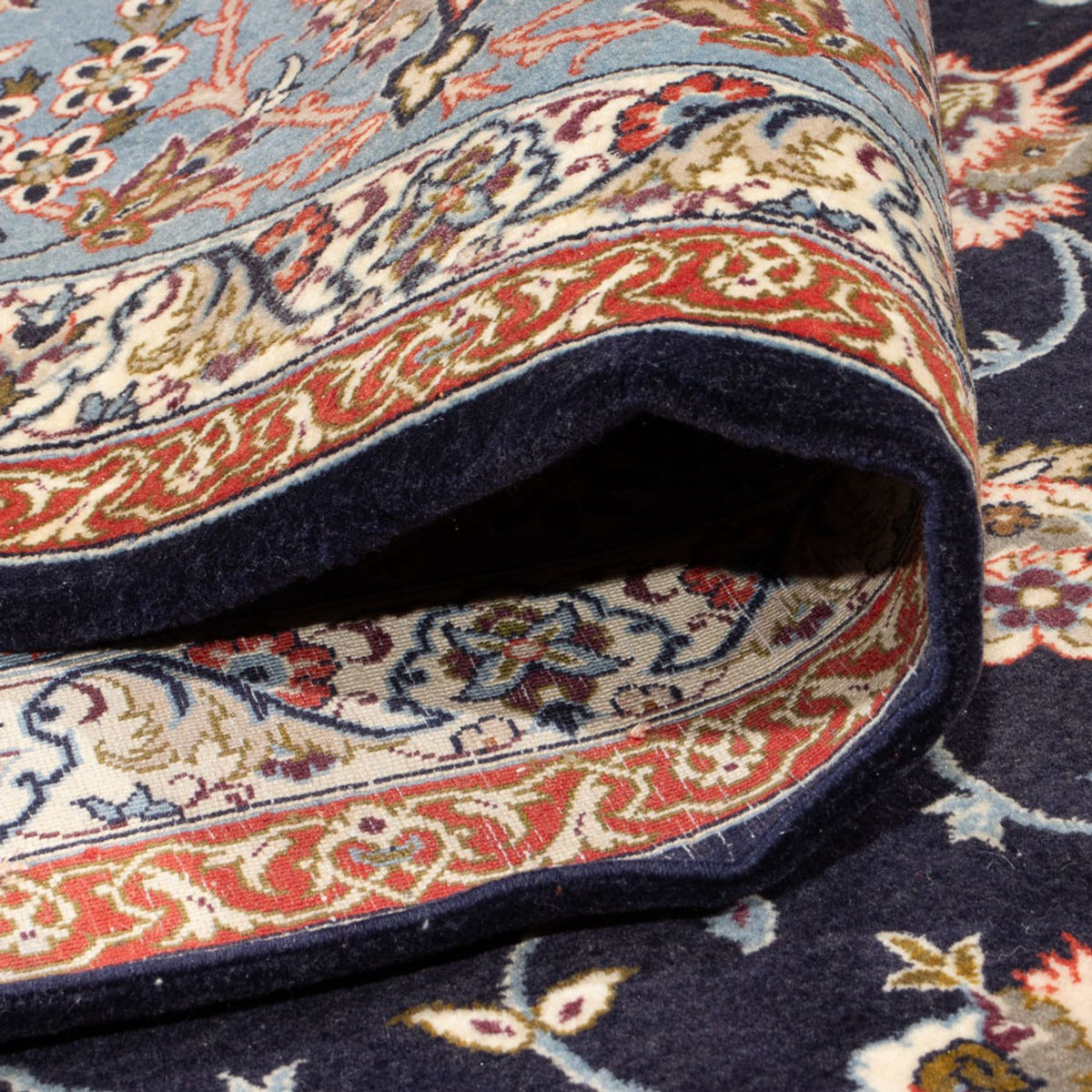 Dywan perski - Isfahan - Premium - 355 x 255 cm - ciemnoniebieski