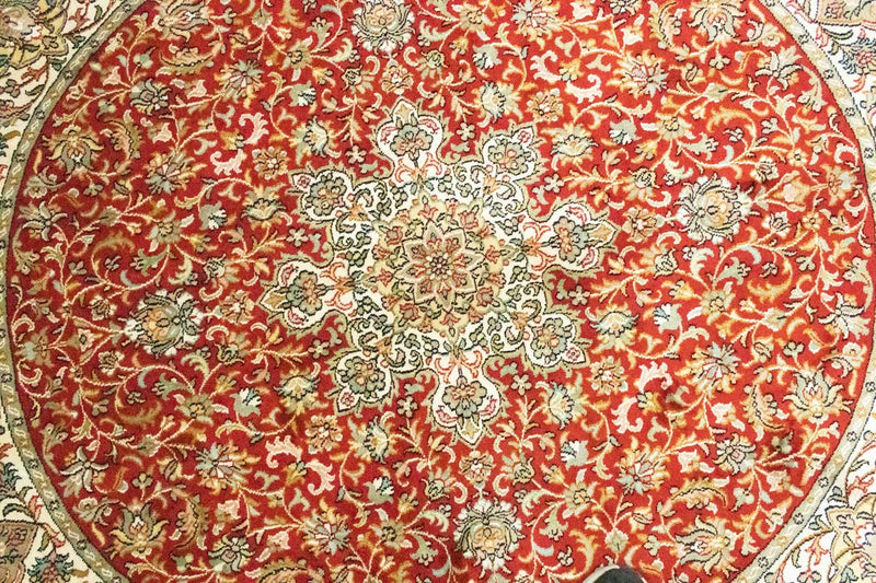 Jedwabny dywan - Kashmir Silk kwadratowy  - 158 x 150 cm - czerwony