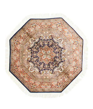 Jedwabny dywan - Kashmir Silk kształt specjalny  - 127 x 125 cm - niebieski