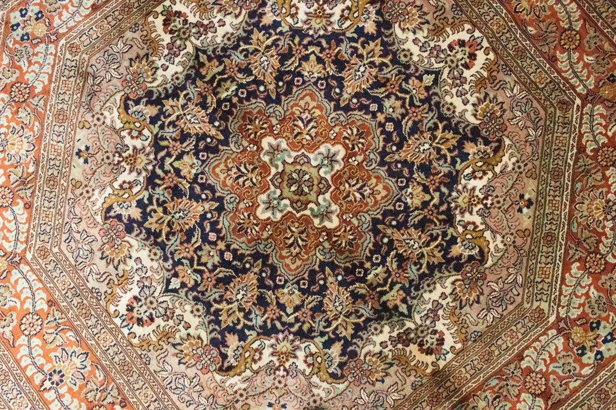 Jedwabny dywan - Kashmir Silk kształt specjalny  - 127 x 125 cm - niebieski