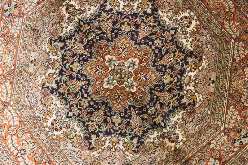 Jedwabny dywan - Kashmir Silk kształt specjalny  - 127 x 125 cm - niebieski