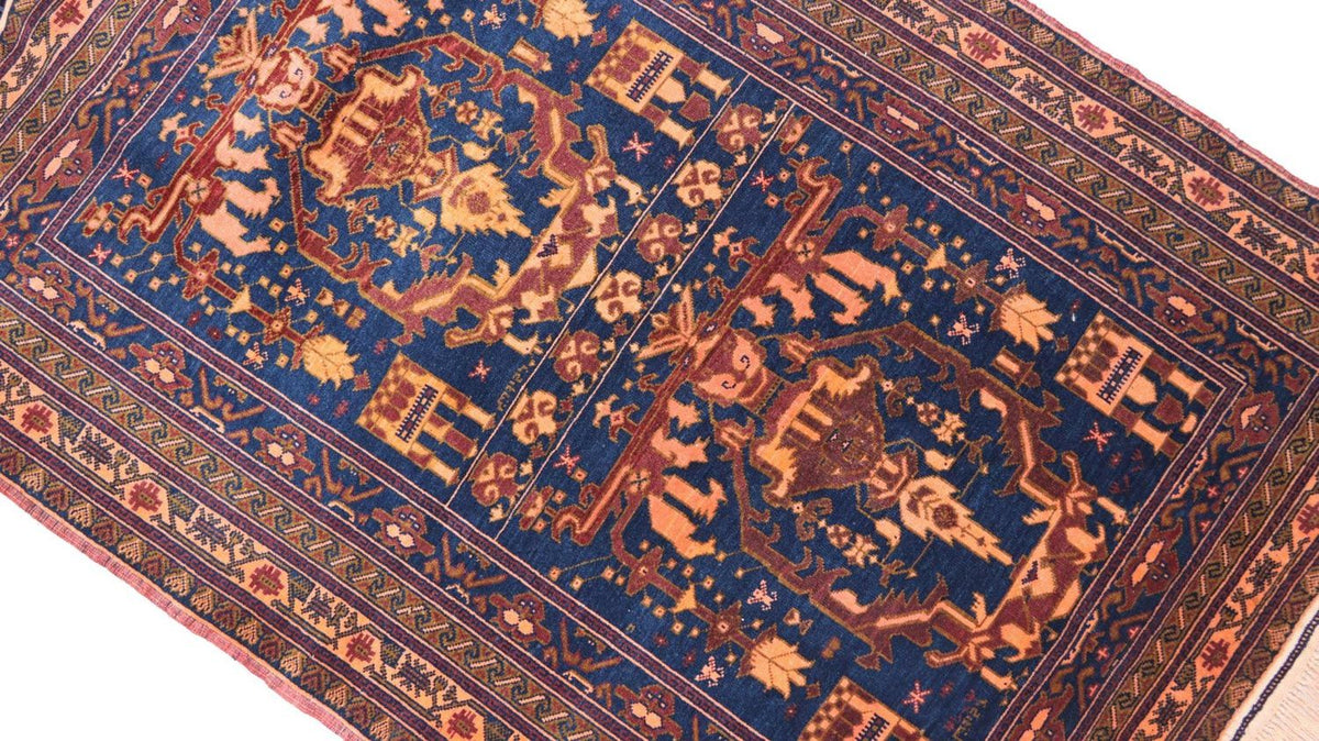 Dywan afgański - 136 x 95 cm - niebieski