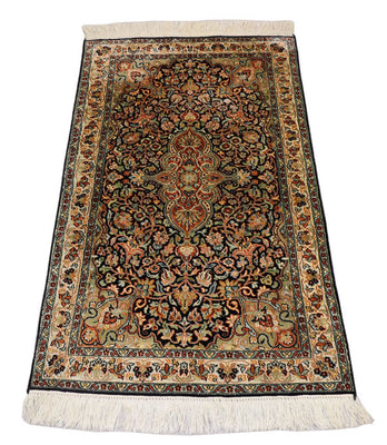 Jedwabny dywan - Kashmir Silk - 124 x 77 cm - ciemnoniebieski