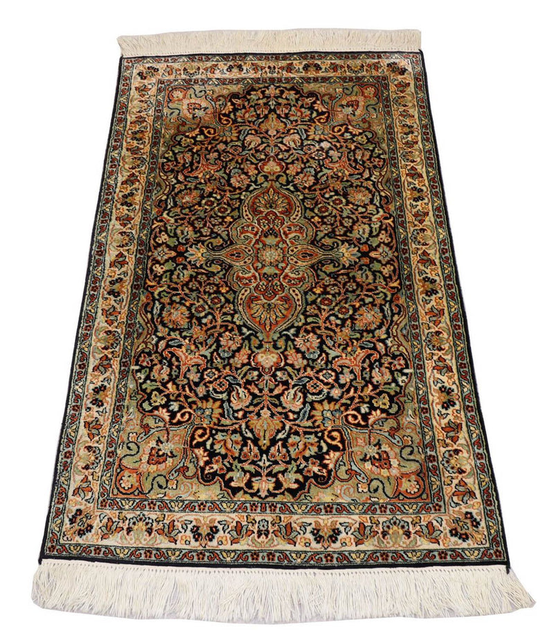 Jedwabny dywan - Kashmir Silk - 124 x 77 cm - ciemnoniebieski