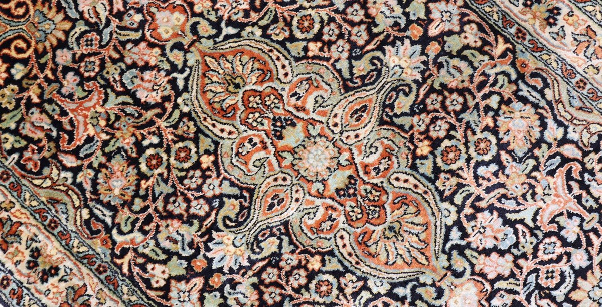 Jedwabny dywan - Kashmir Silk - 124 x 77 cm - ciemnoniebieski