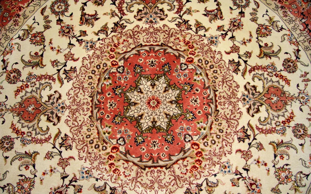 Dywan perski - Tabriz - Królewski okrągły  - 230 x 230 cm - beżowy