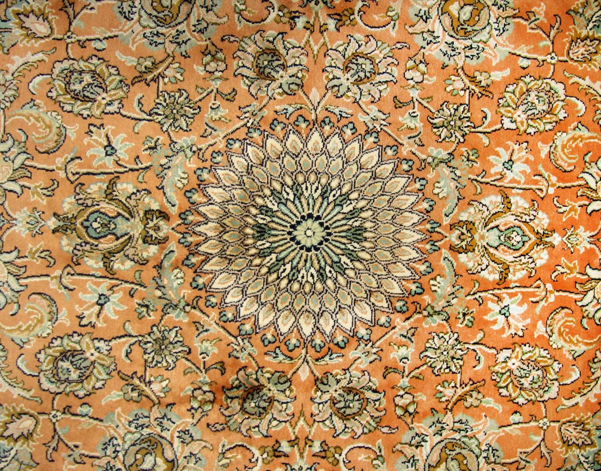 Jedwabny dywan - Kashmir Silk kwadratowy  - 216 x 211 cm - pomarańczowy