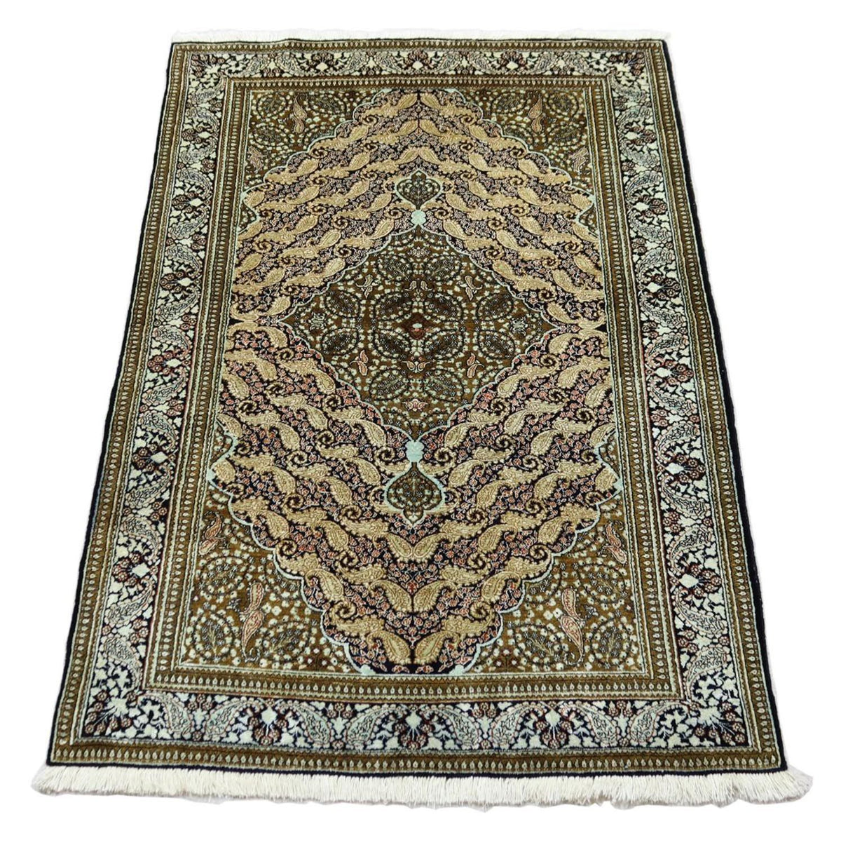 Jedwabny dywan - Ghom Silk - Premium - 163 x 109 cm - ciemnoniebieski