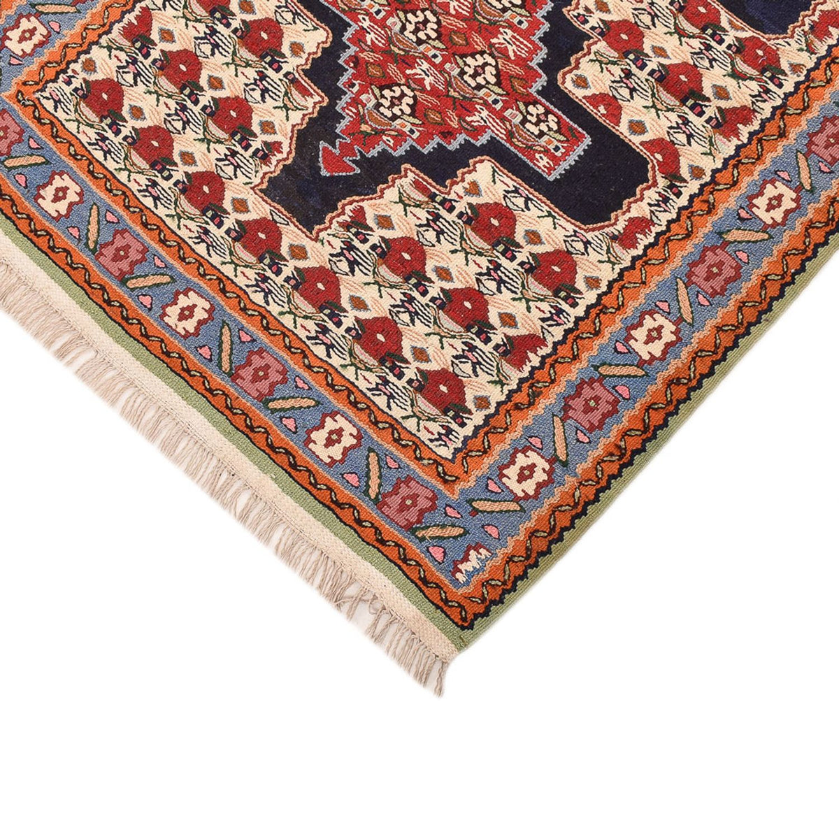 Biegacz Dywan Kelim - Orientalny - 415 x 85 cm - ciemnoniebieski