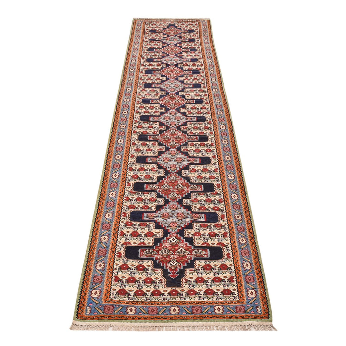 Biegacz Dywan Kelim - Orientalny - 415 x 85 cm - ciemnoniebieski
